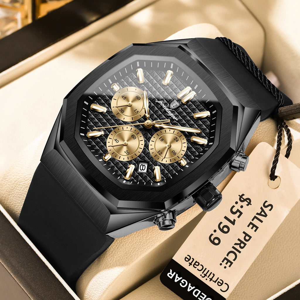 Poedagar 893 Luxury Mens Watches Silicone Strap Sports Wristwatch Montre Waterproof Luminous Chronograph Quartz Watches for Men