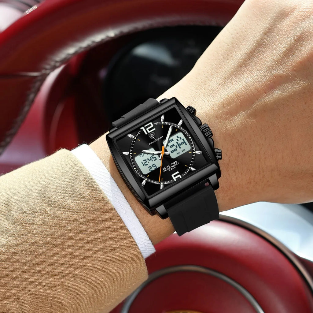 Poedagar E109 Men's Watch Dual Display Multifunctional Chronograph Silicone Strap Waterproof Luminous Alarm Quartz Watches