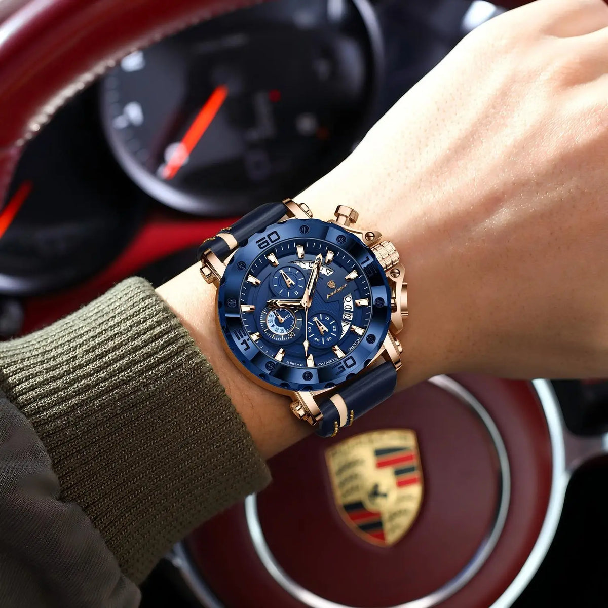 Poedagar 892 Luxury Chronograph Leather Men's Quartz Watches Reloj Luminous Waterproof Watch for Men