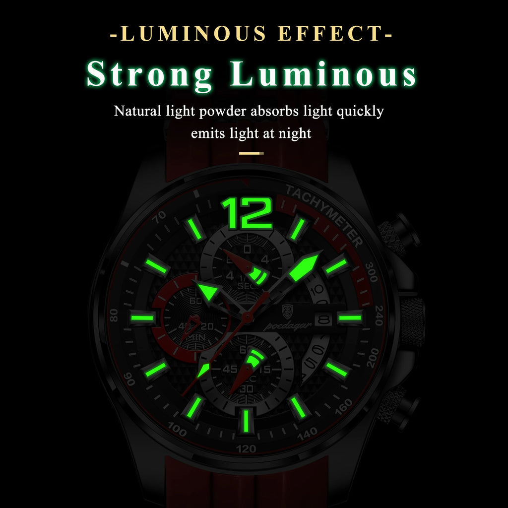 Poedagar 898 Men's Chronograph Watch Sports Silicone Band Quartz Watch Montre Luminous Waterproof Wristwatch for Men Reloj