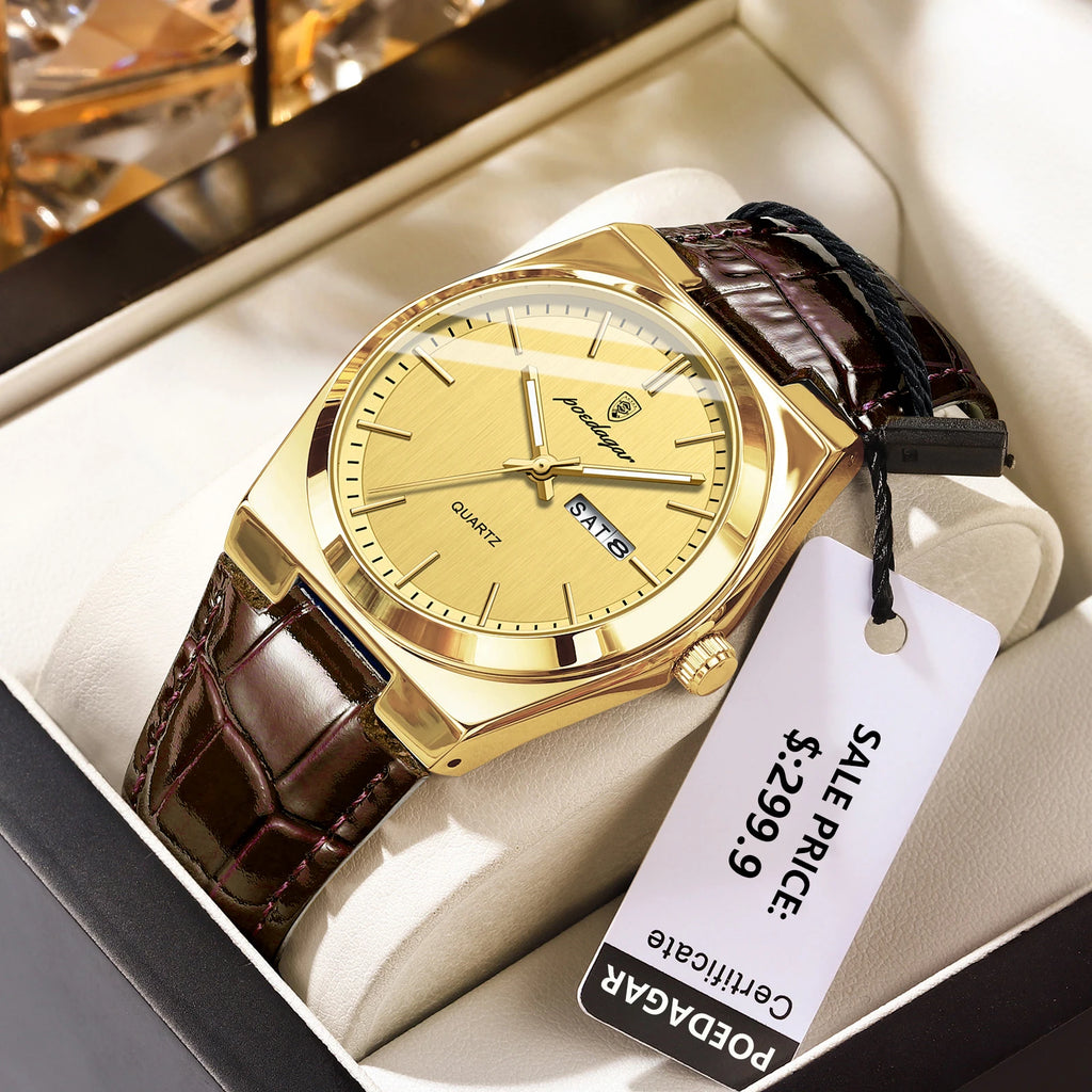 Poedagar Hot Sale Casual Leather Luxury Watch Waterproof Luminous Quartz Watch for Men