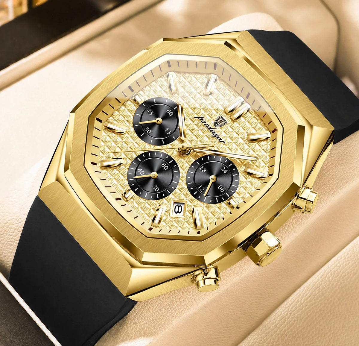 Poedagar 893 Luxury Mens Watches Silicone Strap Sports Wristwatch Montre Waterproof Luminous Chronograph Quartz Watches for Men