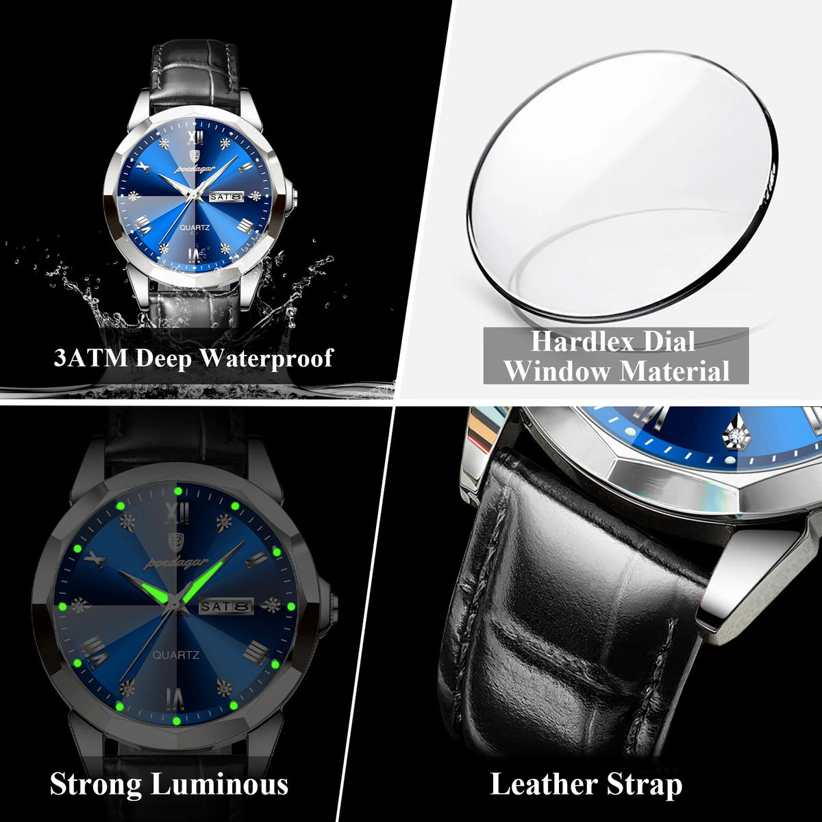 Poedagar 810 Luxury Mens Quartz Watch Waterproof Luminous Date Montre Business Lightweight Leather Strap Quartz Watches for Men