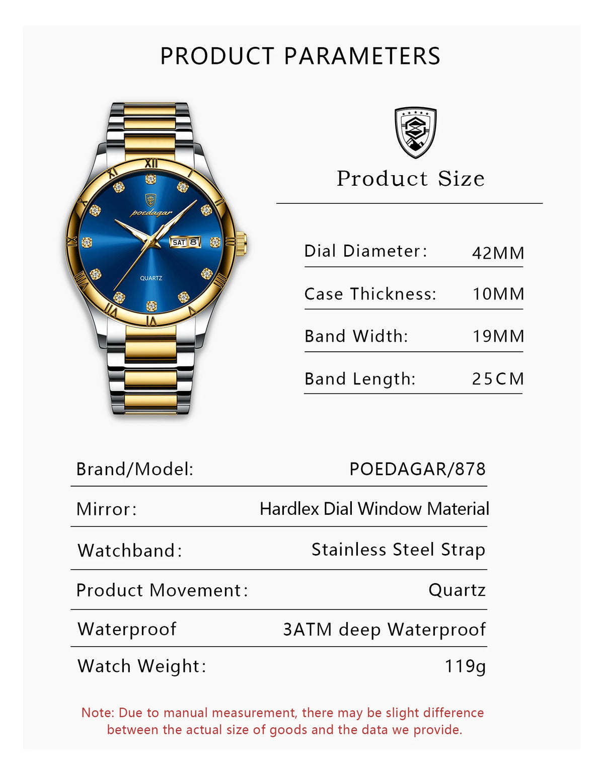 Poedagar 878 Luxury Men's Watch Business Stainless Steel Bracelet Reloj Men Watches Waterproof Luminous Quartz Watches for Men