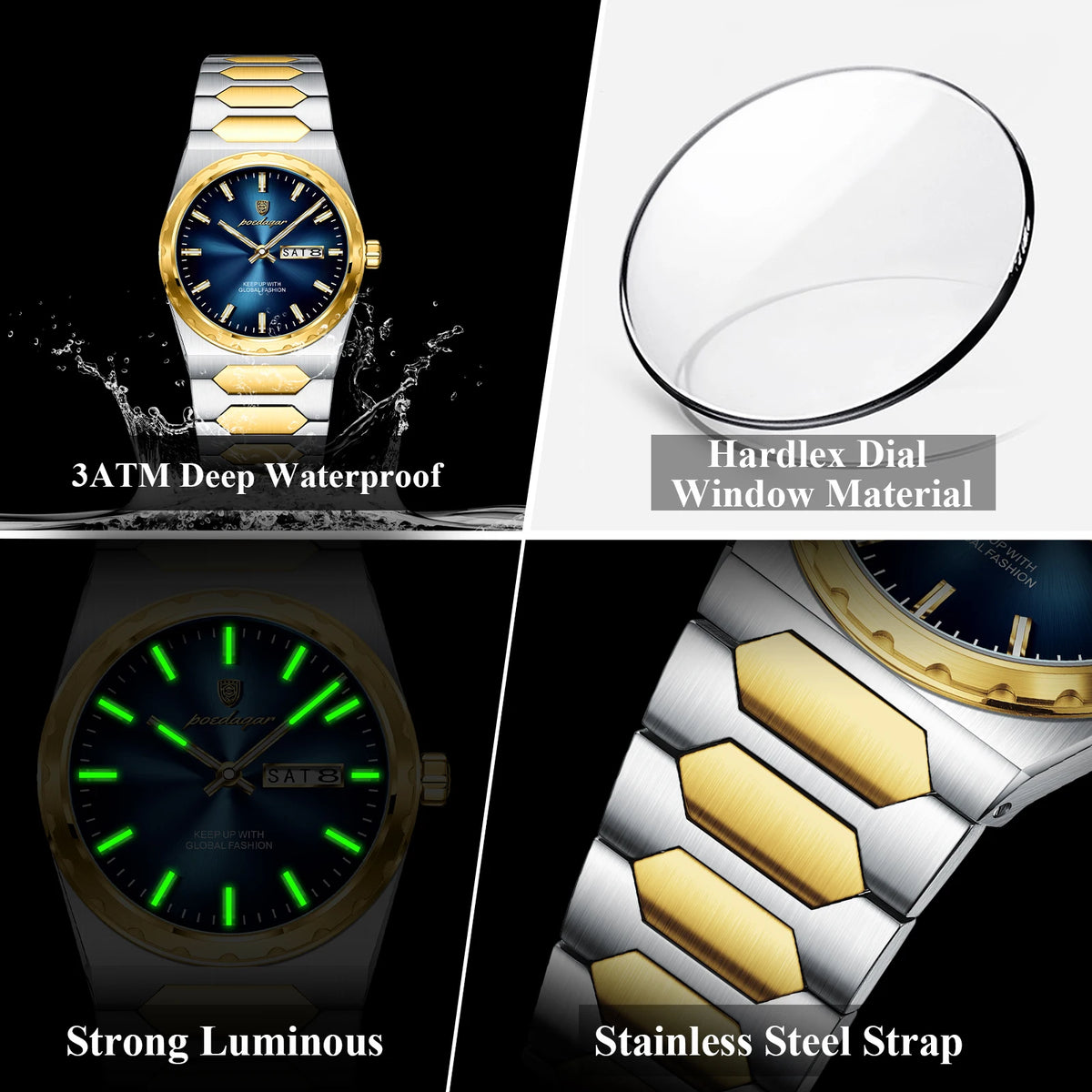 Poedagar 847 Men's Watch Luxury Waterproof Luminous Quartz Watches Date Stainless Steel Strap Wristwatch for Men Reloj in Stock