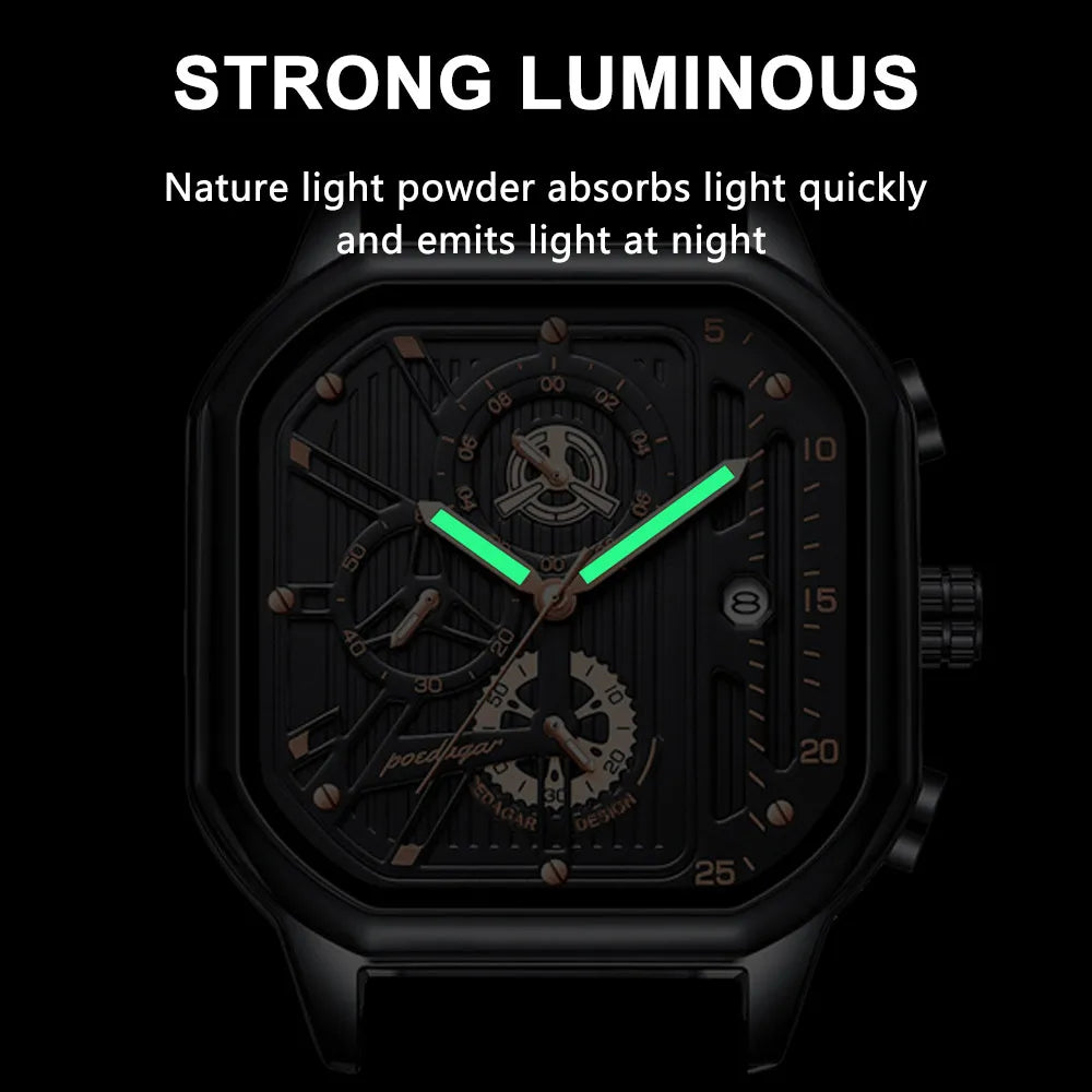 Poedagar 628 Fashion Sport Men Watch Waterproof Luminous Quartz Watches Leather Calendar Watch for Men