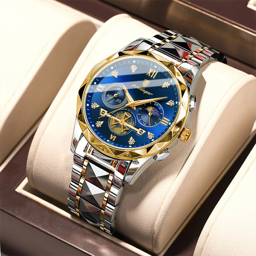 Poedagar Fashion Luxury Chronograph Men Watch Waterproof Luminous Stainless Steel Quartz Watches for Men