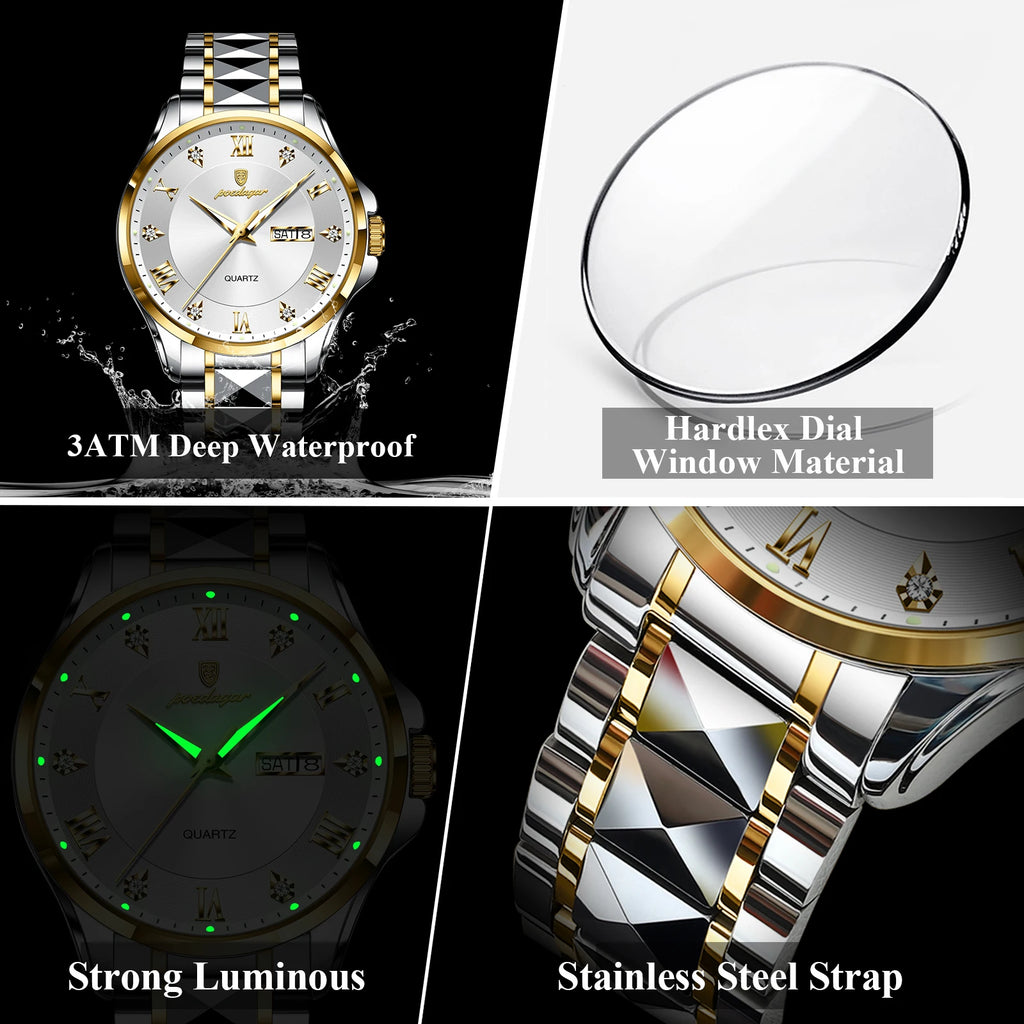 Poedagar 883 Original High Quality Relojes Hombre Waterproof Luminous Men's Wrist Watch Stainless Steel Quartz Watches for Men