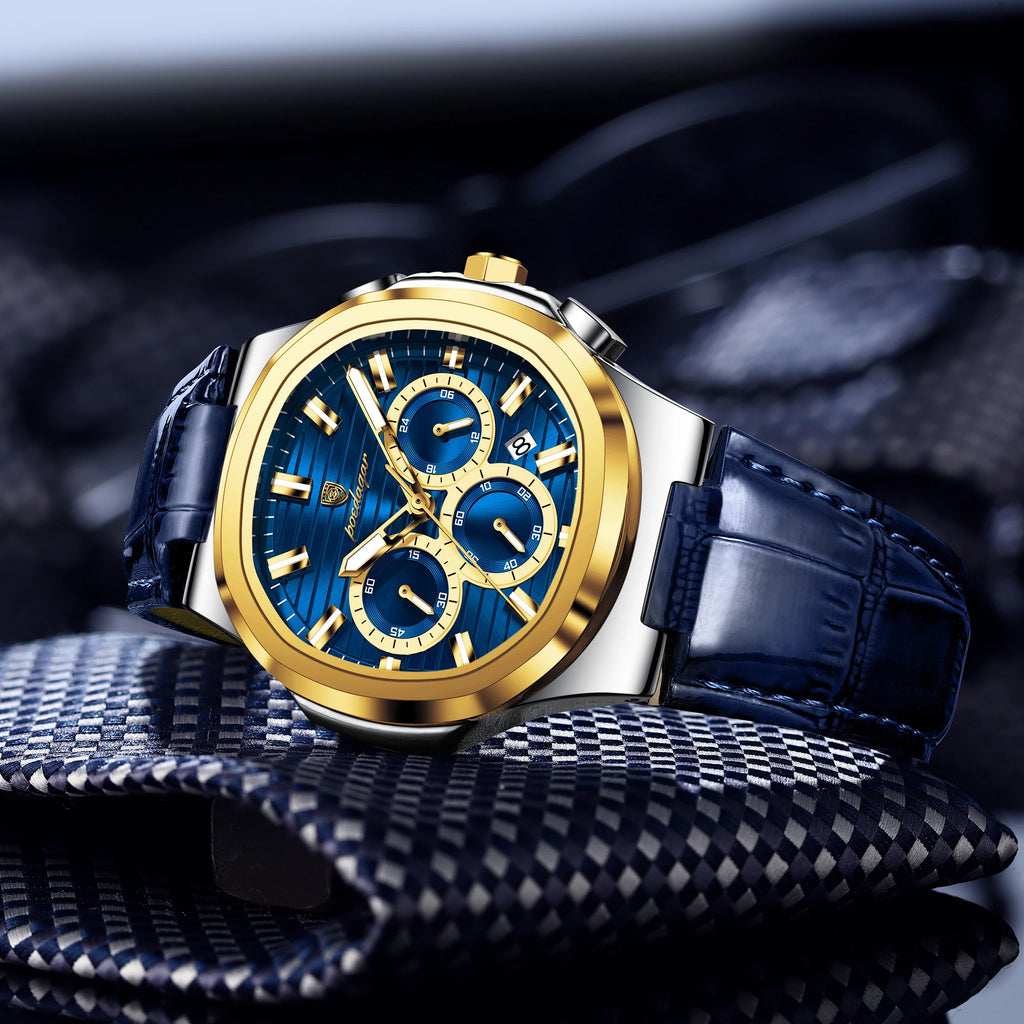 Poedagar 834 Men's Quartz Watch Waterproof Luminous Leather Strap Chronograph Ready to Ship Business Wristwatch Wholesale