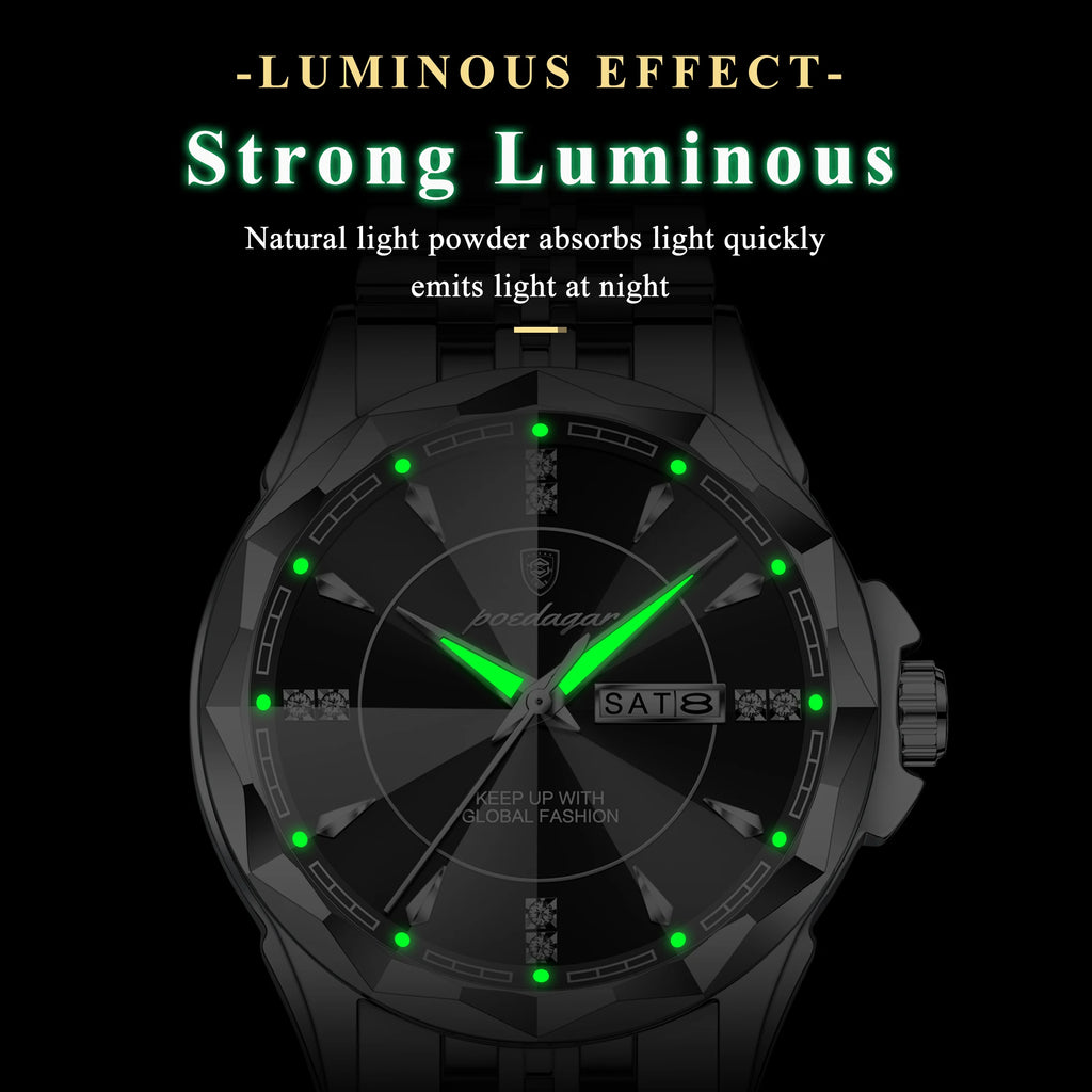 Poedagar 674 Luxury Men's Watches Business Stainless Steel Quartz Watch Waterproof Luminous Calendar Reloj Wristwatch for Men