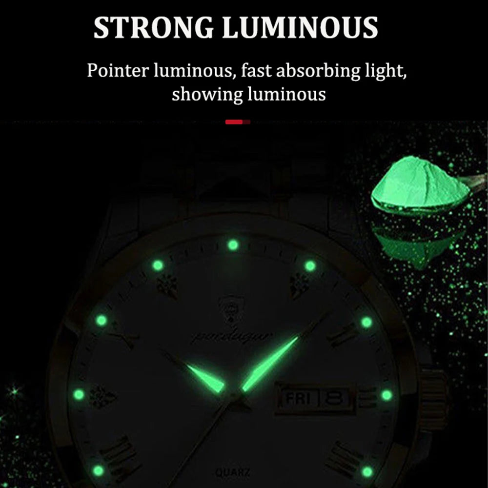 Poedagar Hot Sale Green Dial Men Watch Fashion Stainless Steel Luxury Quartz Watches Luminous Waterproof Watch for Men