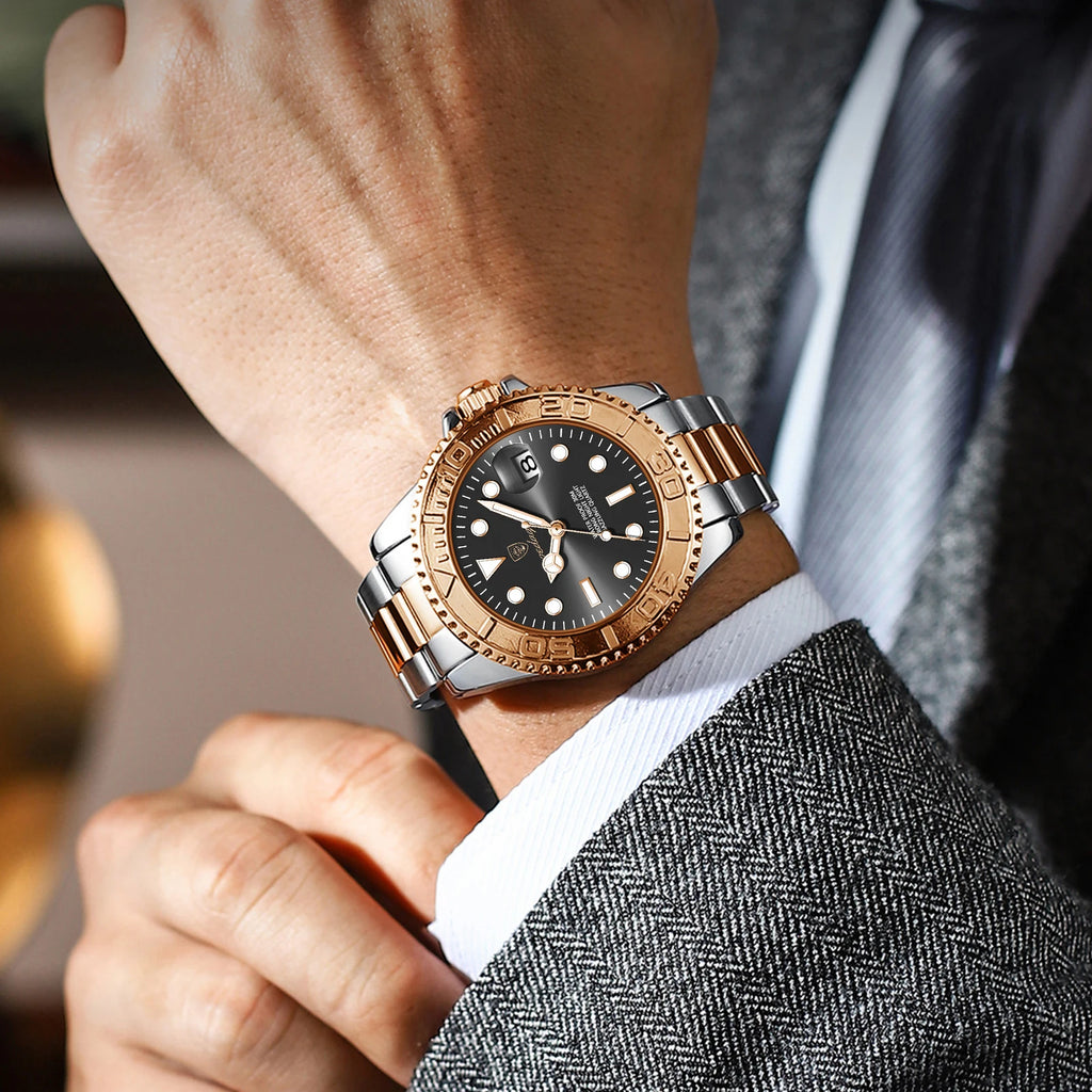Watch for Men Luxury Poedagar 680 Classic 43mm Luminous Waterproof Men's Quartz Watches Stainless Steel Business Wrist Watch
