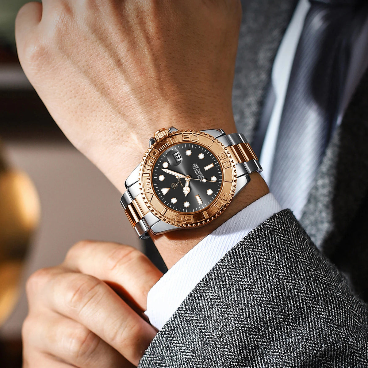 Watch for Men Luxury Poedagar 680 Classic 43mm Luminous Waterproof Men's Quartz Watches Stainless Steel Business Wrist Watch