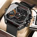 Poedagar E106 Luxury Mens Watch Square Stainless Steel Mesh Strap Wristwatch for Men Waterproof Chronograph Quartz Watches Reloj