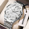 Poedagar 896 Men Watch Luxury Stainless Steel Luminous Reloj Date Week Quartz Watch 3ATM Waterproof Business Wristwatch for Men
