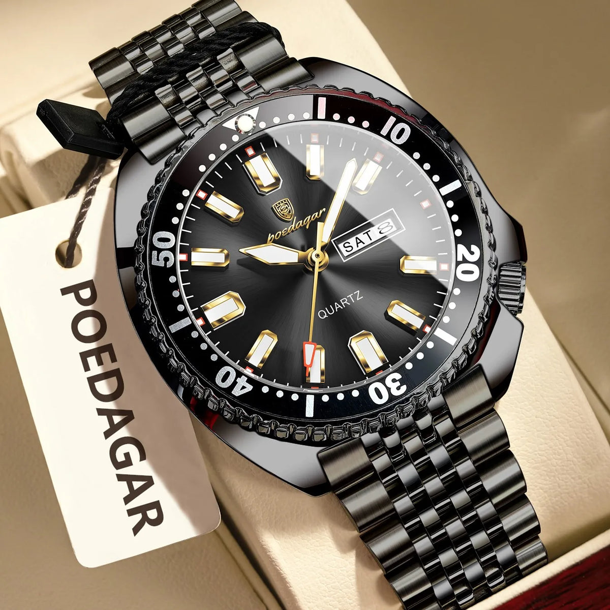 Poedagar 682 Luxury Men Watch Rotating Bezel Date Day Stainless Steel Quartz Wristwatch Business Sport Waterproof in Stock Reloj