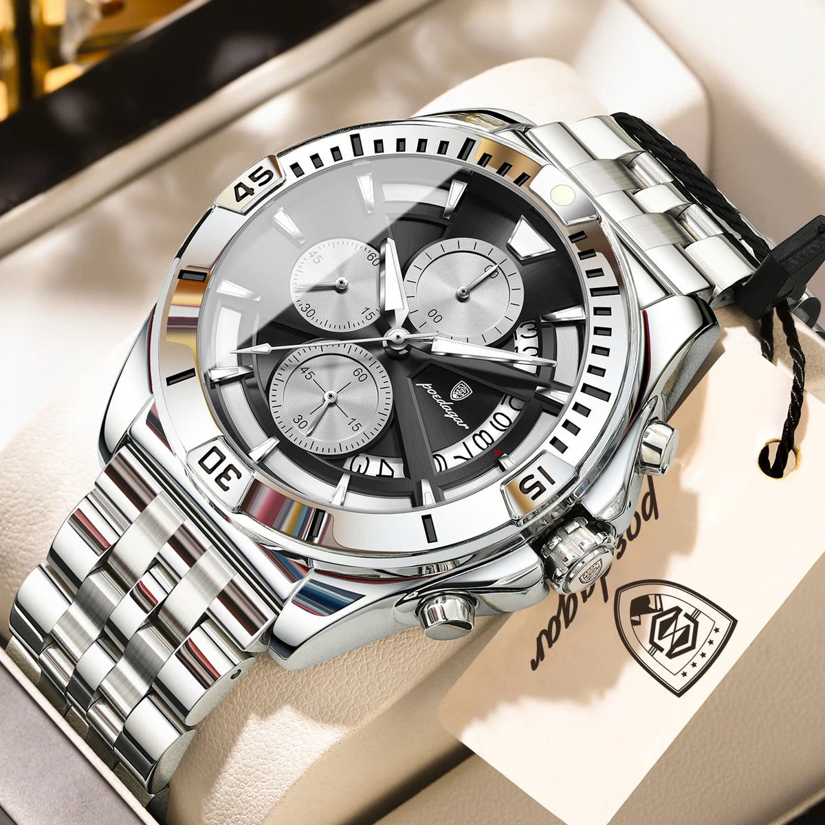 Poedagar 695 Men Luxury Quartz Watches Stainless Steel Hollow Dial Daily Wear Casual Luminous Chronograph Montre Homme