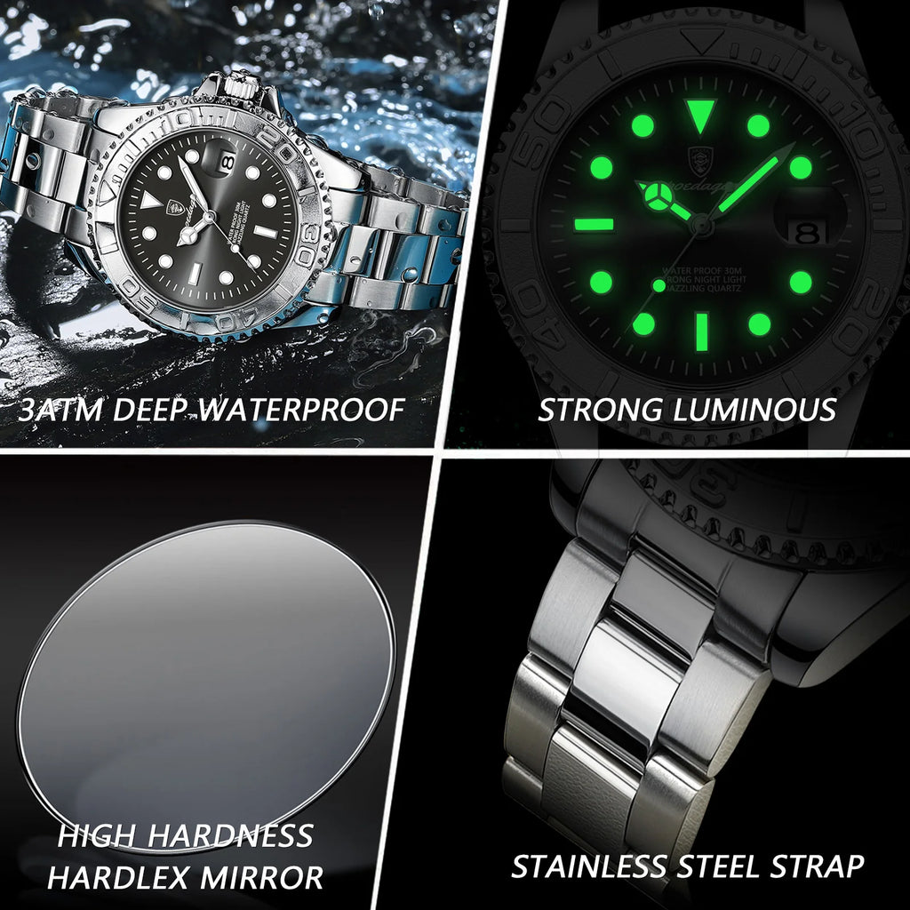 Poedagar Wholesale Luxury Men's Watches Wrist Stainless Steel Quartz Watch Waterproof Luminous Watch for Men