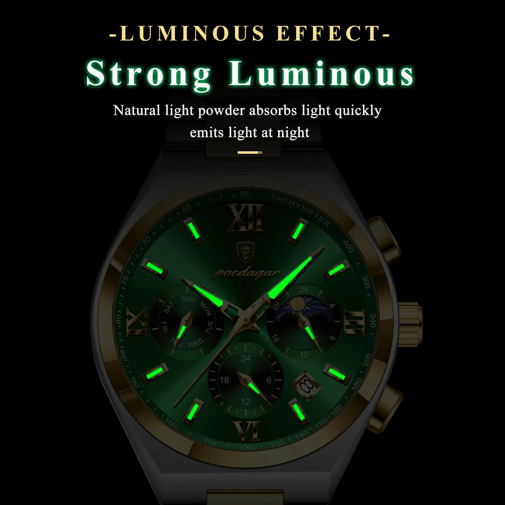 Poedagar 688 Men's Chronograph Watch Luxury Waterproof Luminous Quartz Watch Montre Stainless Steel Business Wristwatch for Men