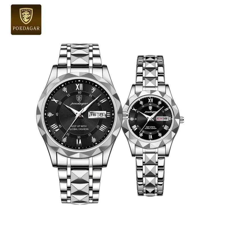 Poedagar Luxury Fashion Quartz Watches for Men Women Waterproof Luminous Stainless Couple Watches