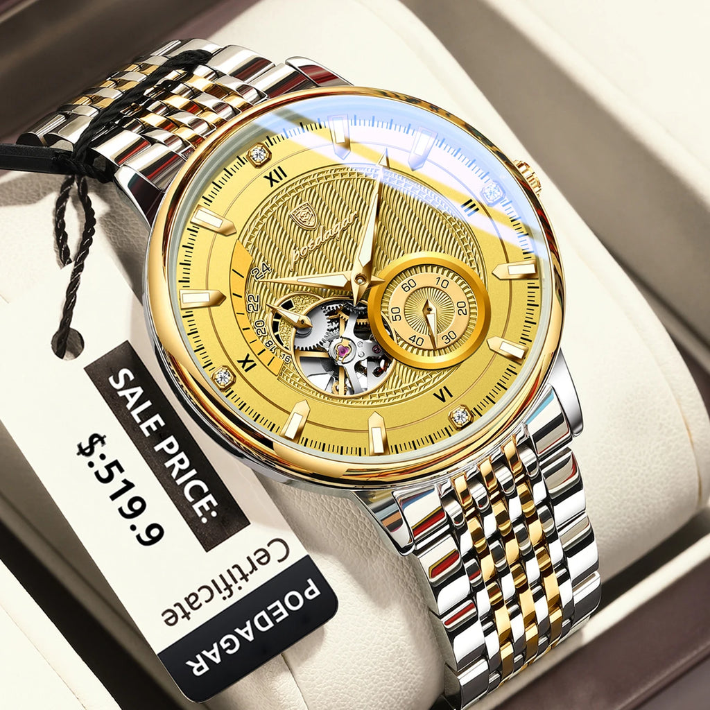 Poedagar 1416 Luxury Men Mechanical Watches Original Relojes Hombre Stainless Steel Waterproof Luminous Automatic Watch for Men