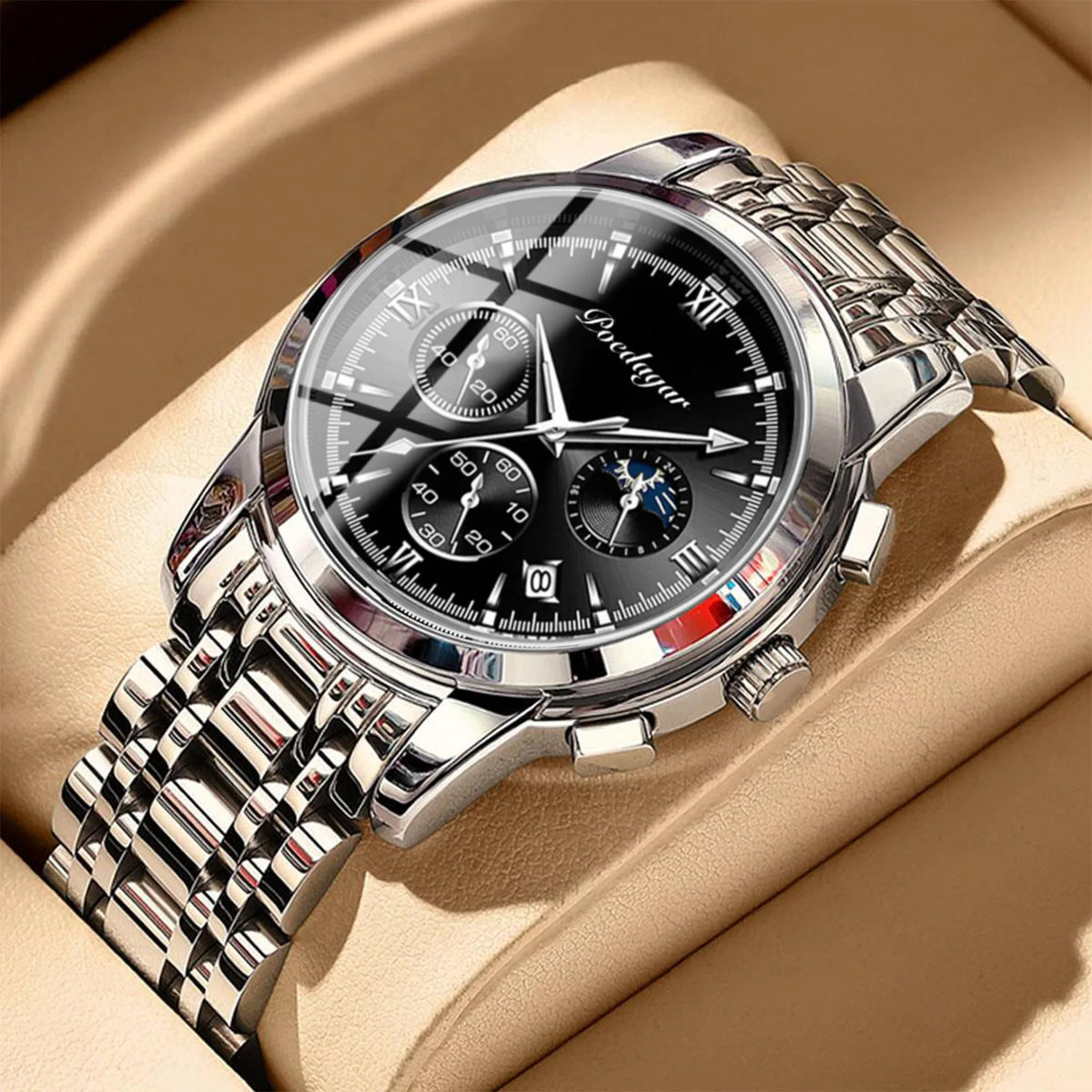 Poedaga Top High Quality Sport Watch for Men WaterproofStainless Steel Fashion Men Wrist Luminous Date Quartz Watches