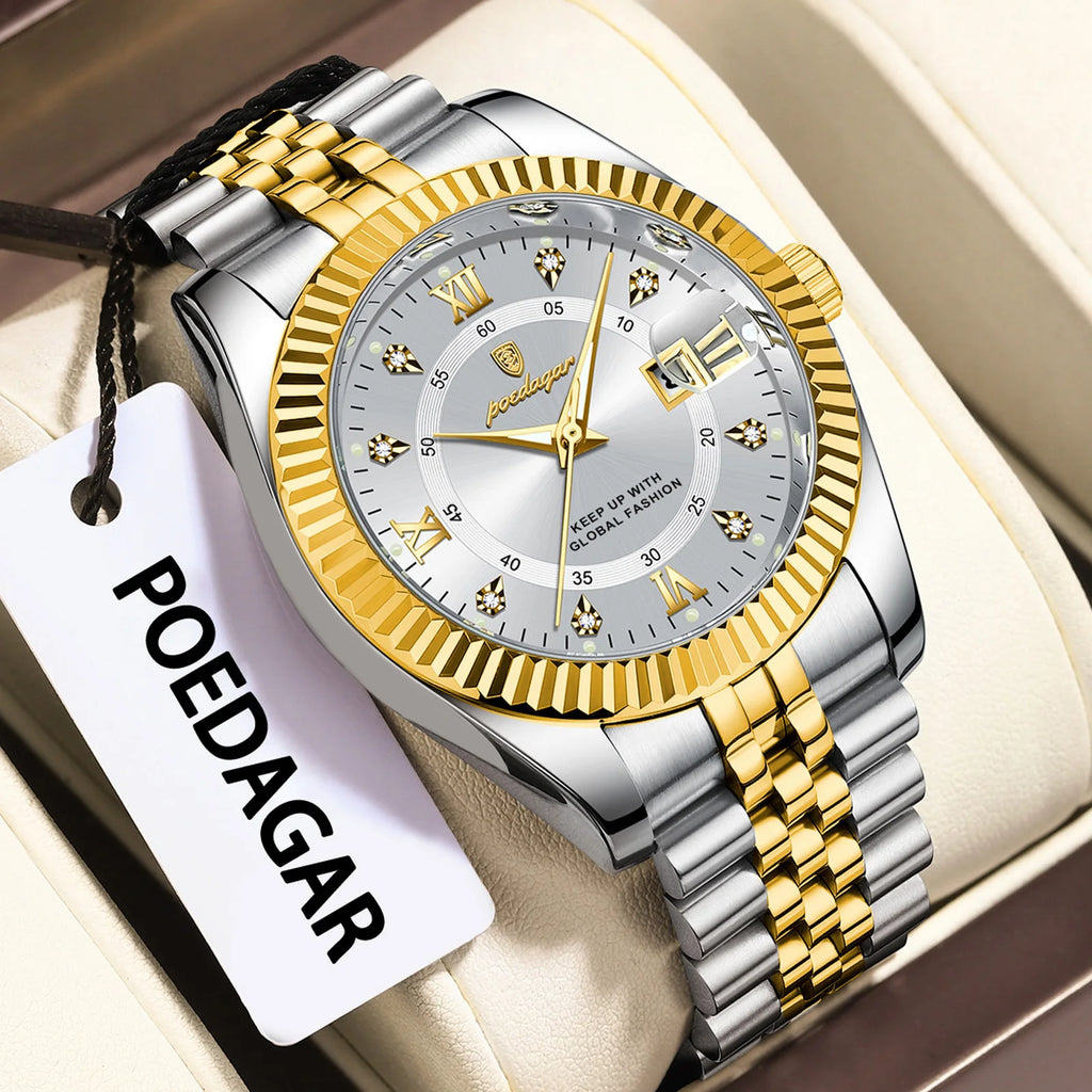 Poedagar 910 Sport Luxury Male Reloj Waterproof Luminous Date Men's Watches Stainless Steel Quartz Watch for Men