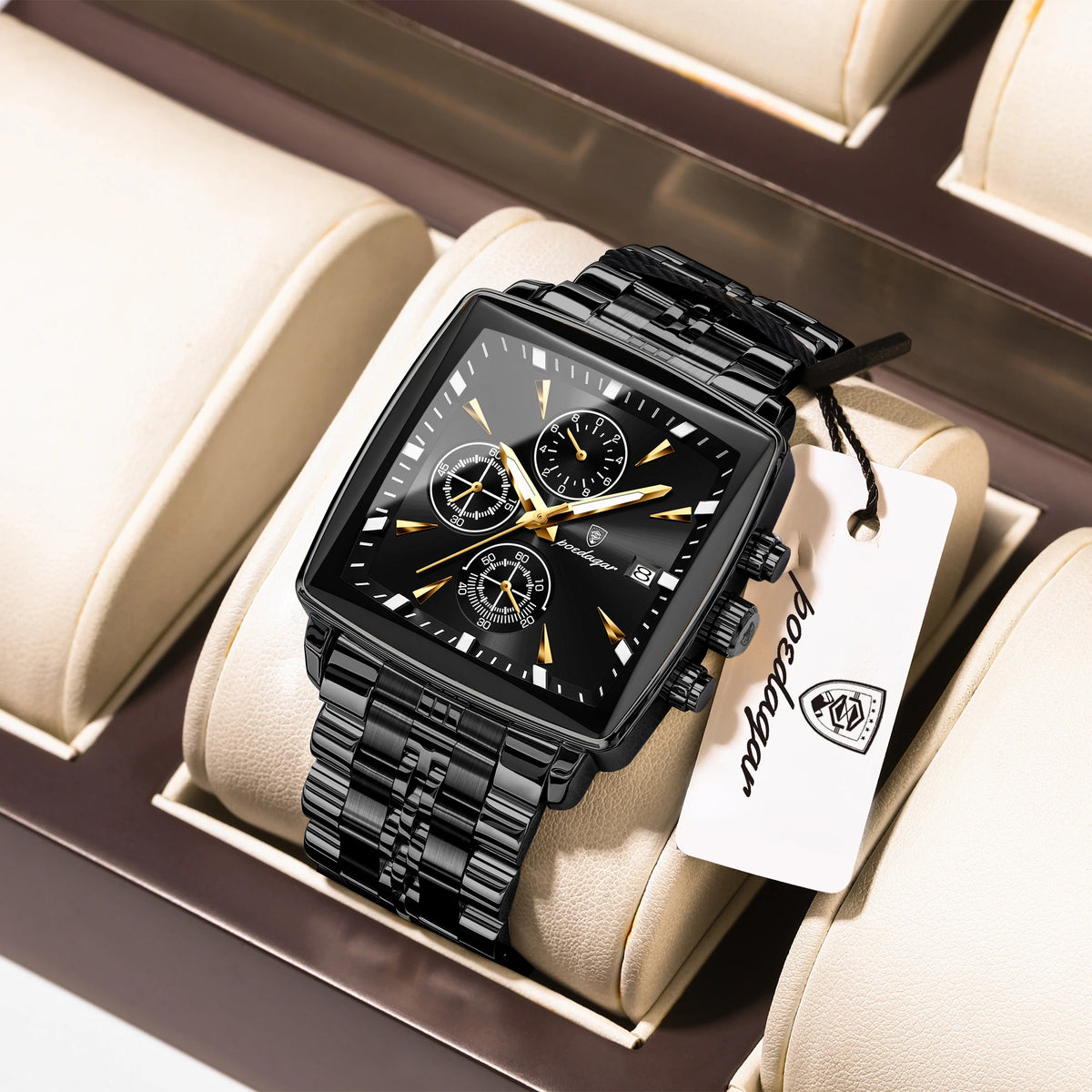 Poedagar 866 Luxury Men Watch All Gold Tone Square Chronograph Stainless Steel Luminous Waterproof Business Montre Wristwatch