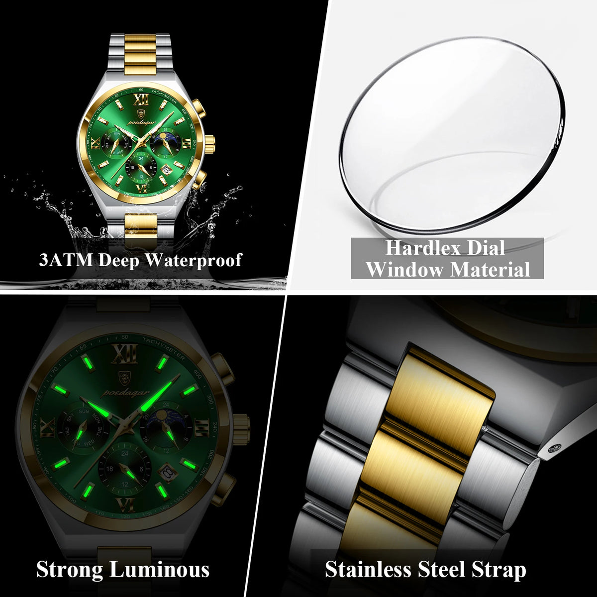 Poedagar 688 Men's Chronograph Watch Luxury Waterproof Luminous Quartz Watch Montre Stainless Steel Business Wristwatch for Men