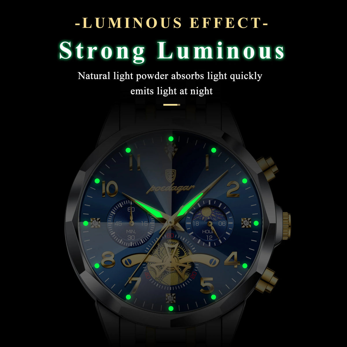 Poedagar 939 Men's Luxury Stainless Steel Chronograph Quartz Watch Waterproof Luminous Watch for Men