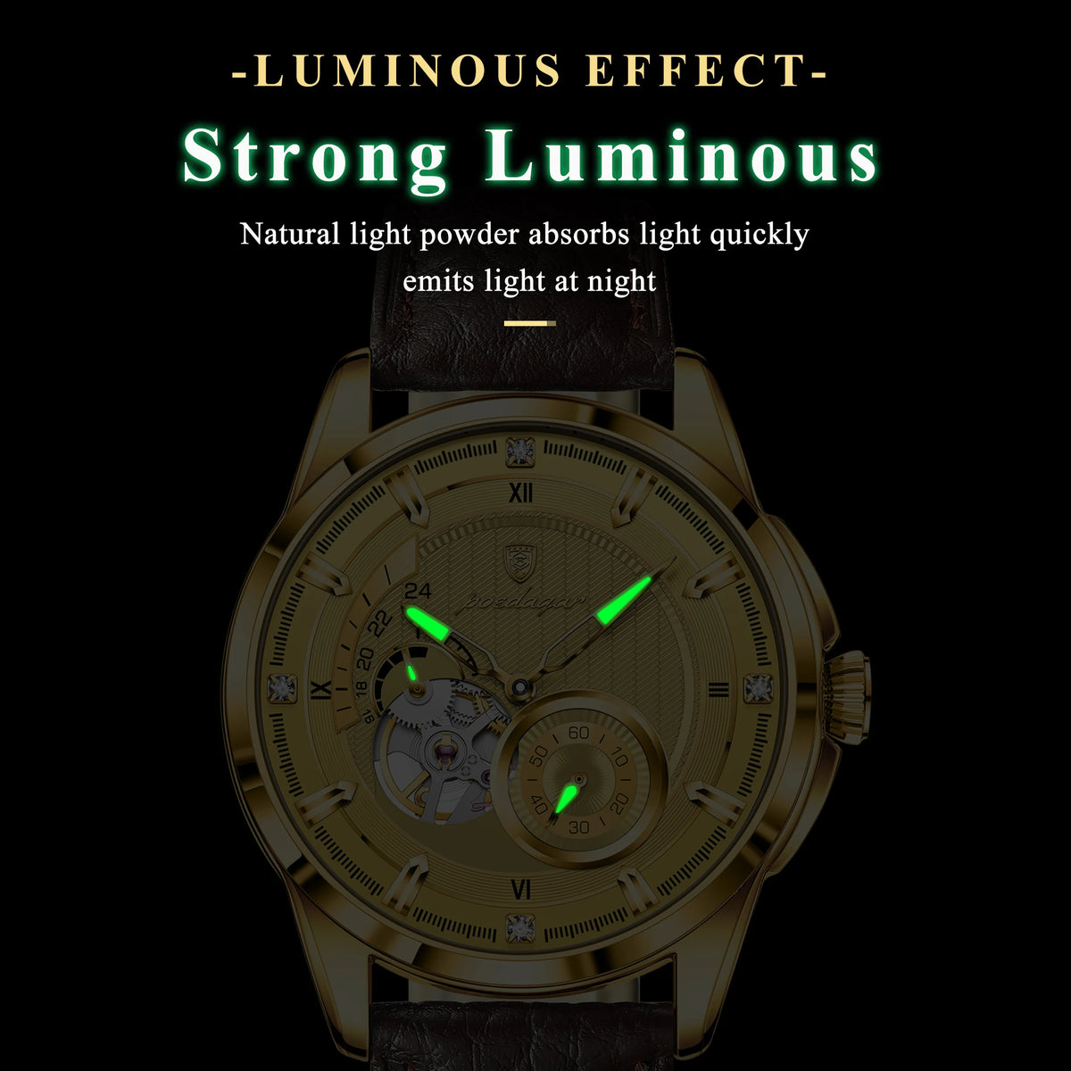 Poedagar 1427 Luxury Men Mechanical Watch All Gold Leather Band Luminous Montre 3ATM Waterproof Automatic Wristwatch for Men