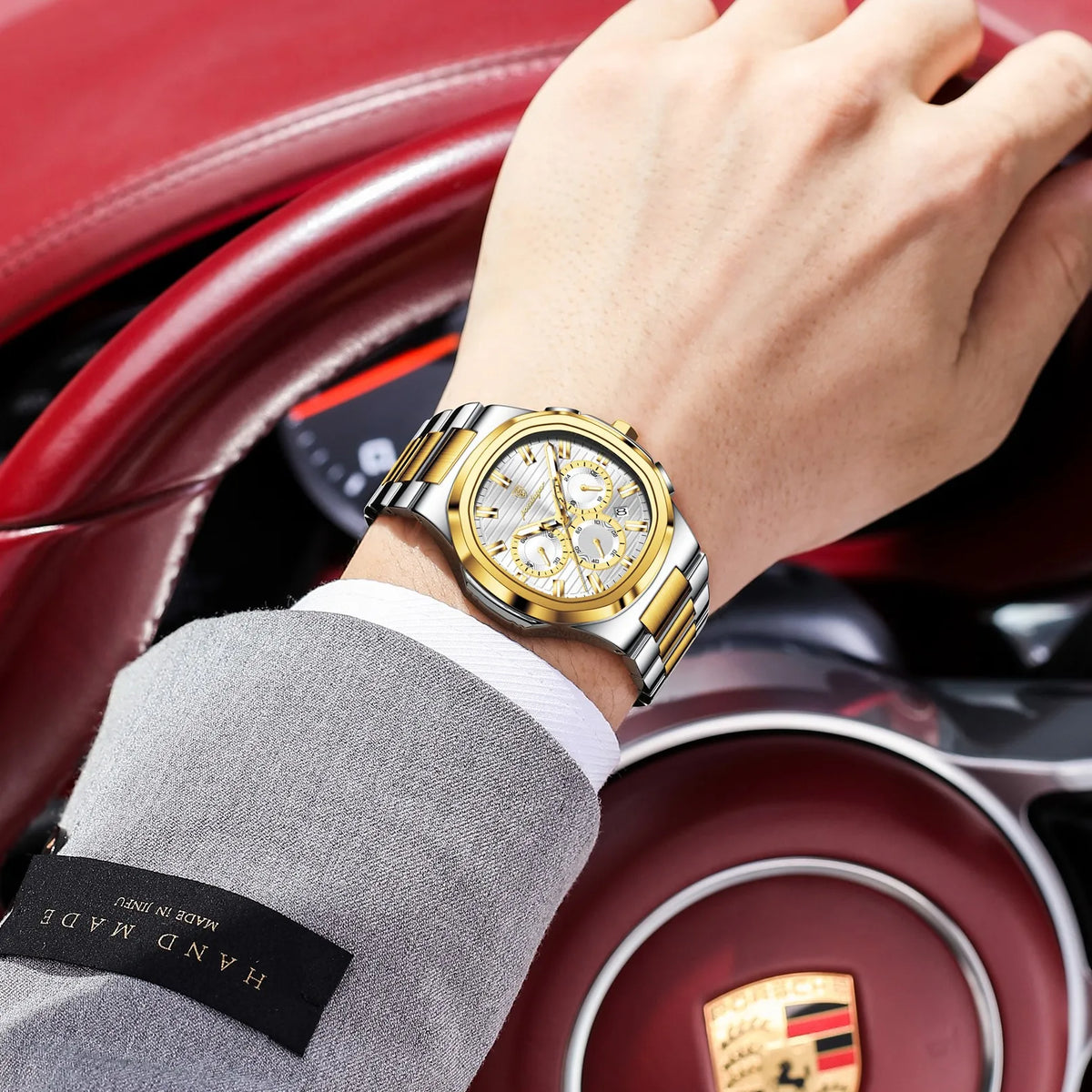 Poedagar 834 Luxury Men Watch Two-Tone Chronograph Quartz Wristwatch Business Sport Luminous Waterproof Original Men's Watch