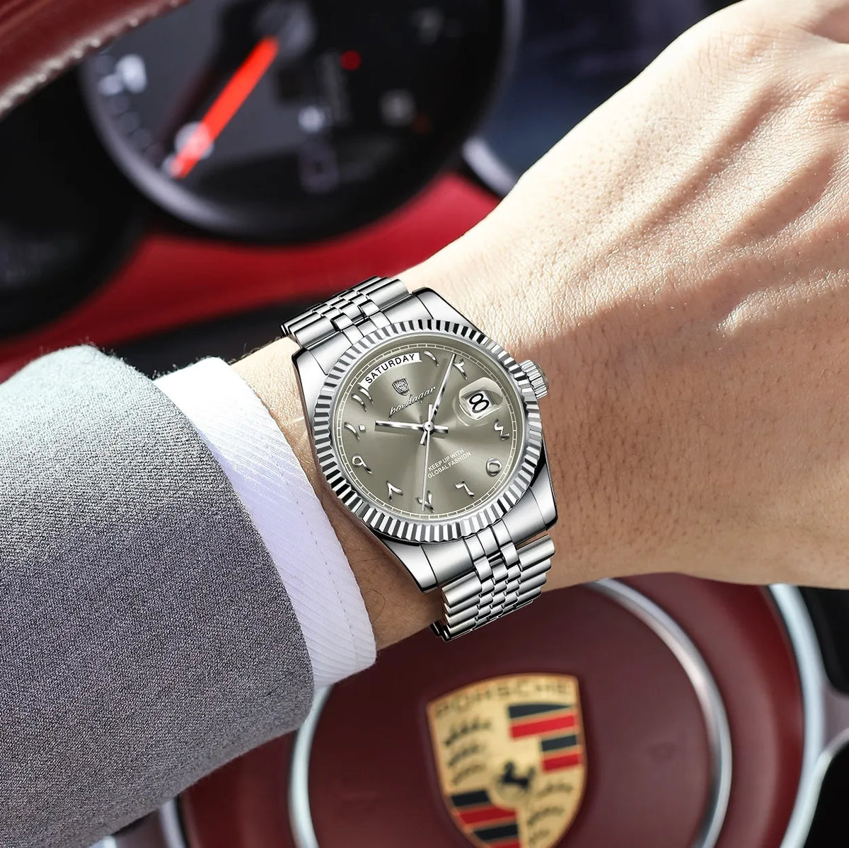 Poedagar 845 Luxury Men's Watch Arabic Numeral Dial Stainless Steel Waterproof Business Elegant Quartz Wristwatch Montre