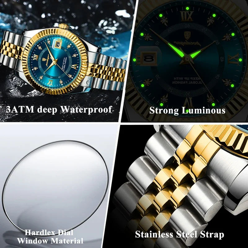 Poedagar 910 Sport Luxury Male Reloj Waterproof Luminous Date Men's Watches Stainless Steel Quartz Watch for Men