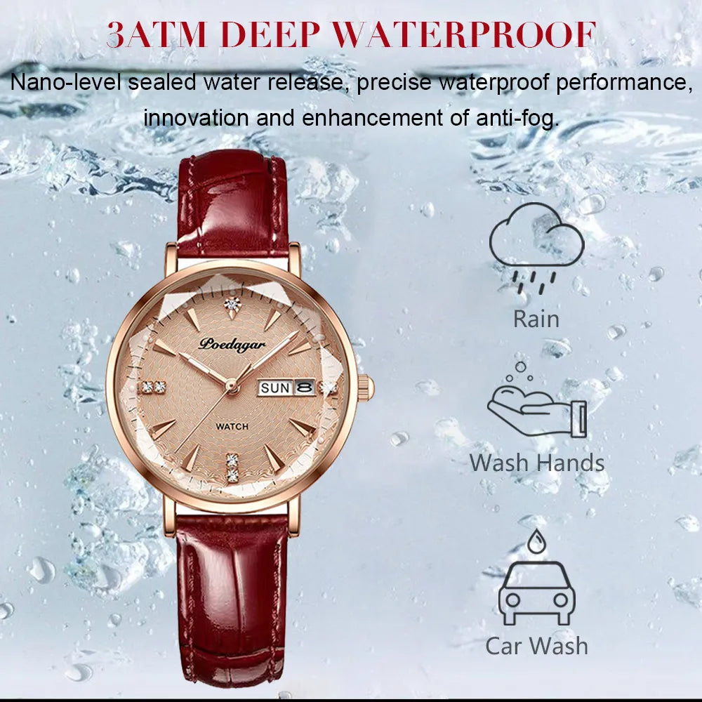 Poedagar Top Brand Lady Wrist Watch Waterproof Calendar Quartz Watches for Women with Luxury Diamond Reloj