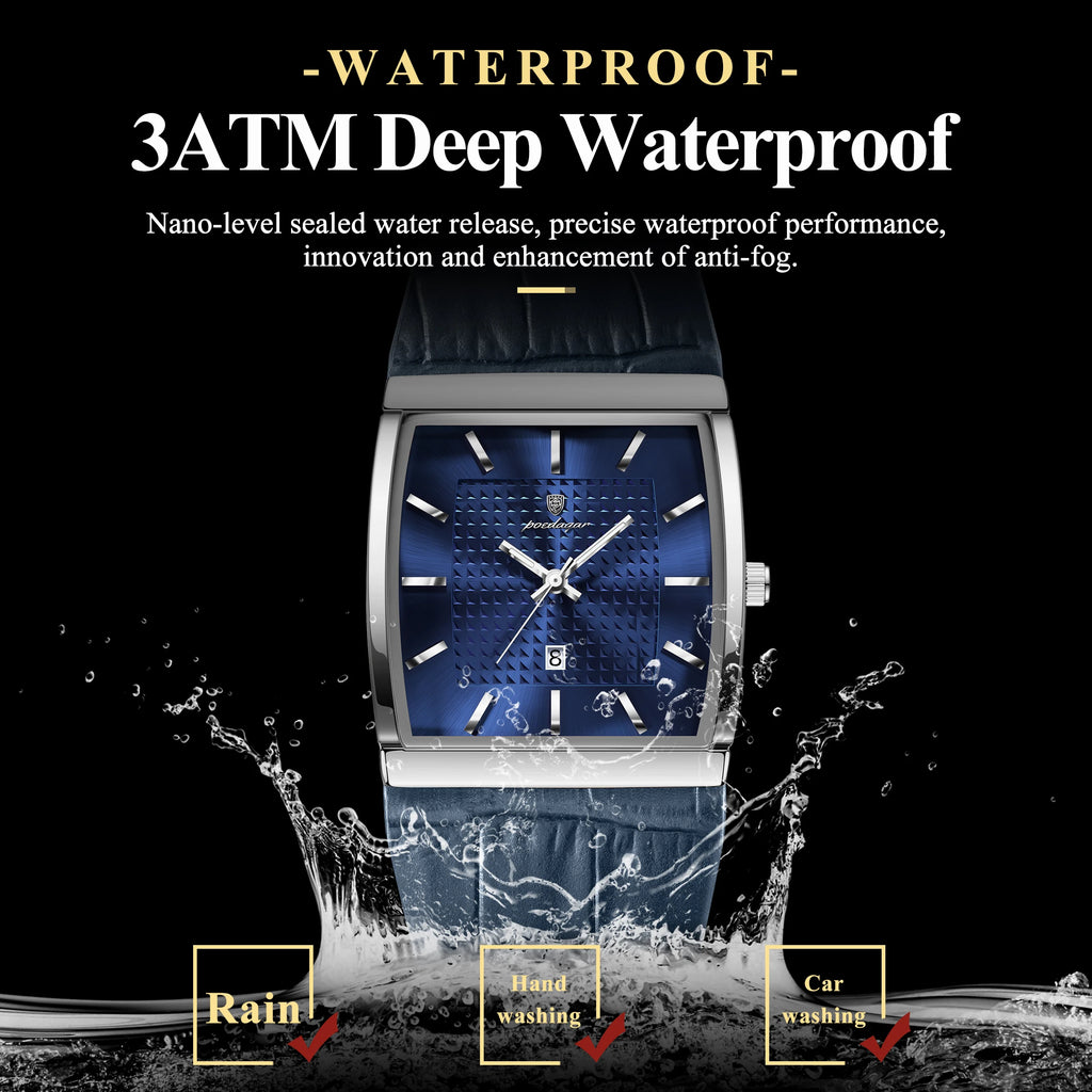 Poedagar 885 Men's Quartz Watch Leather Strap Luminous Date Display Waterproof Luxury Fashion Square Watch for Men Herrenuhr