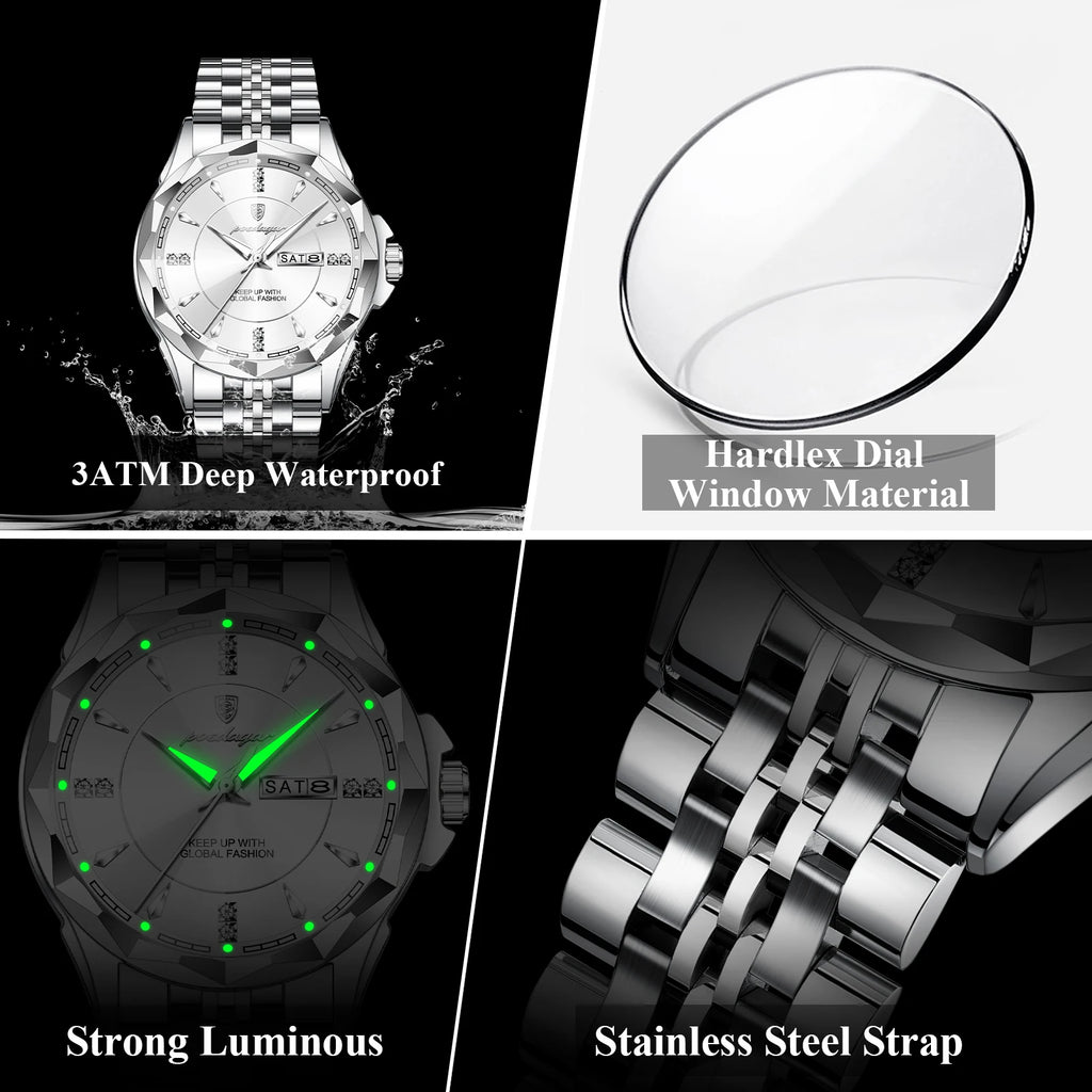 Poedagar 674 Luxury Men's Watches Stainless Steel Quartz Wristwatch Reloj Hombre Waterproof Luminous Calendar Watch for Men
