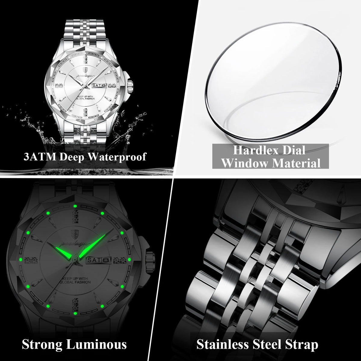 Poedagar 674 Luxury Men's Watches Stainless Steel Quartz Wristwatch Reloj Hombre Waterproof Luminous Calendar Watch for Men