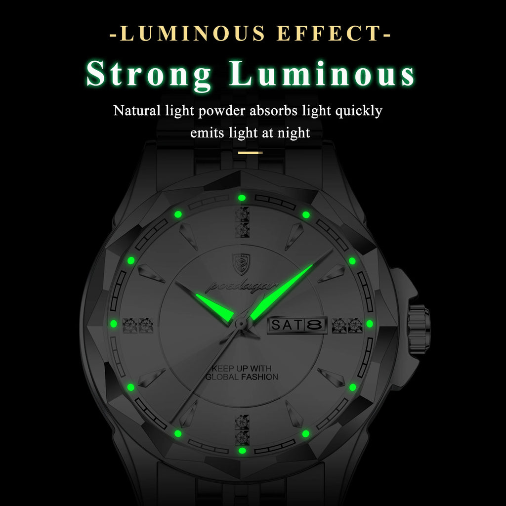 Poedagar 674 Luxury Men's Watches Stainless Steel Quartz Wristwatch Reloj Hombre Waterproof Luminous Calendar Watch for Men