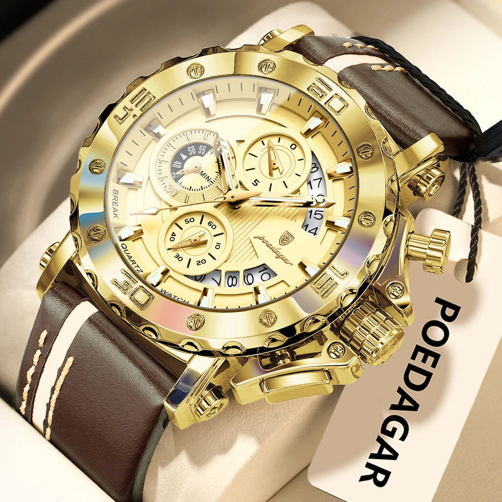 Watch for Men Luxury Poedagar 892 Trendy Leather Strap Chronograph Reloj Luminous Montre Homme Waterproof Men's Quartz Watches