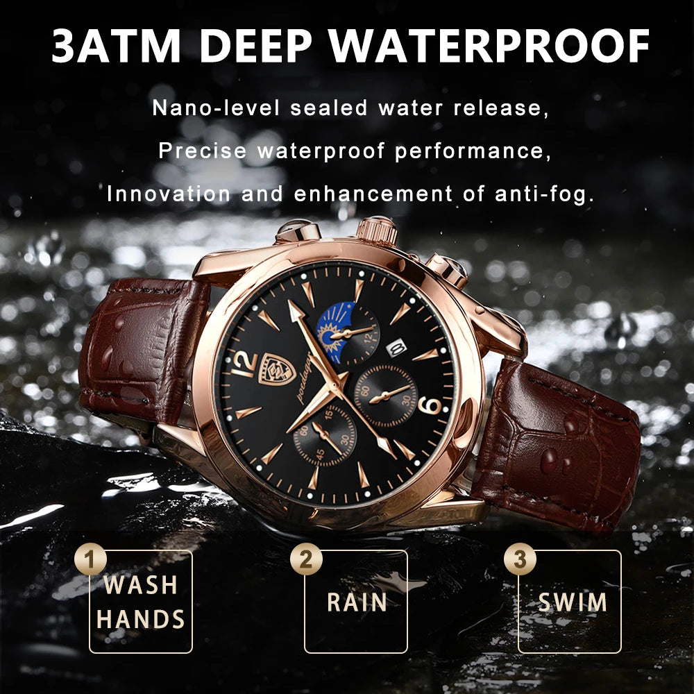 Poedagar Sport Watch for Men Fashion Leather Quartz Watches Waterproof Luminous Watches Men Wrist Date