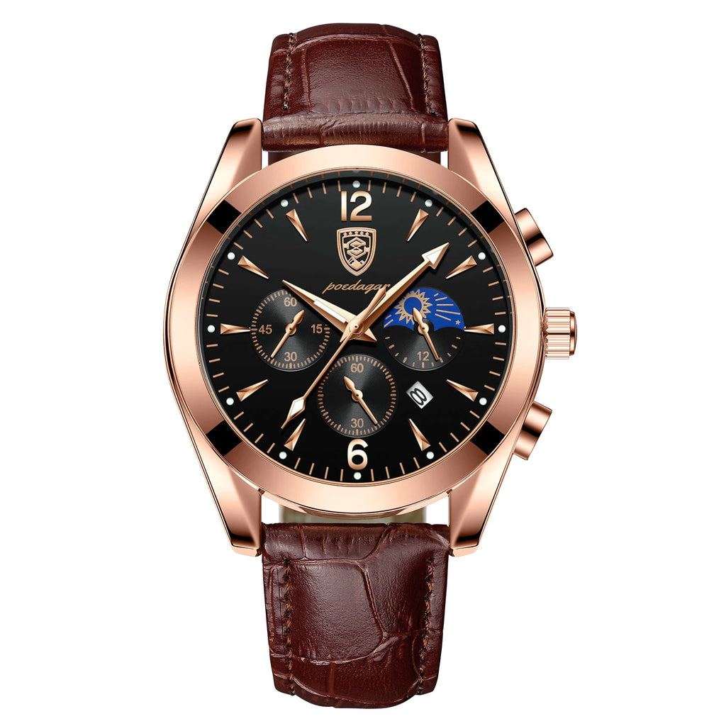 Poedagar Sport Watch for Men Fashion Leather Quartz Watches Waterproof Luminous Watches Men Wrist Date
