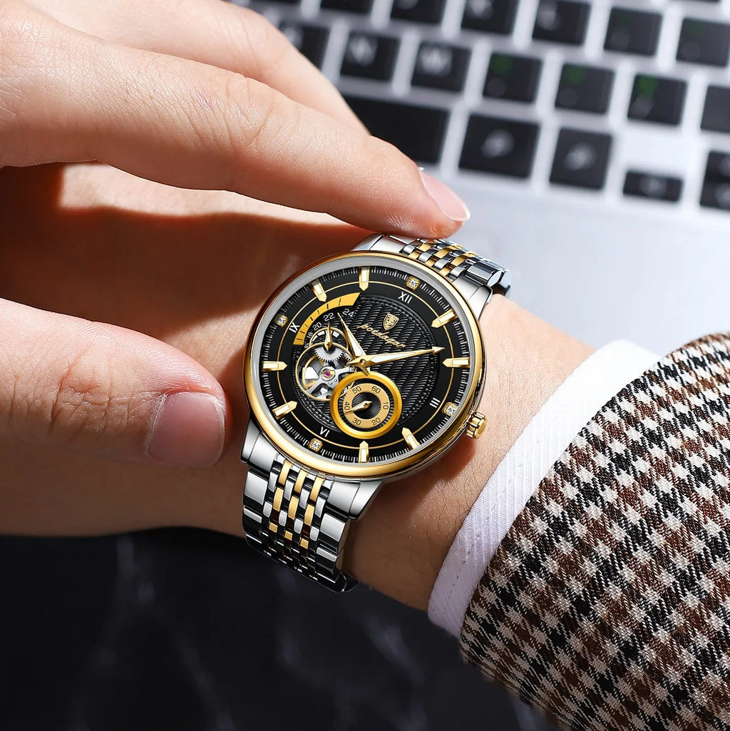 Poedagar 1416 Luxury Men Automatic Mechanical Watch Montre Homme Skeleton Stainless Steel Luminous Men Mechanical Watch for Men