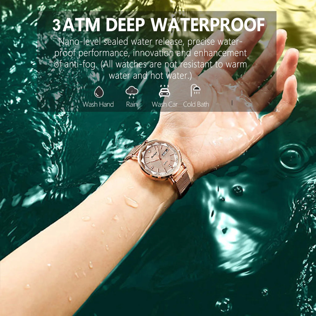 Poedagar Diamond Ladies Watches Stainless Steel Mesh Luxury Watch Bands Waterproof Calendar Quartz Watches for Women
