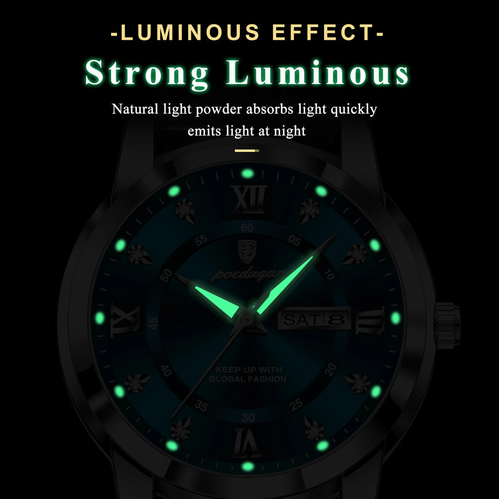 Poedagar 936 Mens Watch Luxury High Quality Leather Orologio Wristwatch Waterproof Luminous Quartz Watches for Men Wholesale