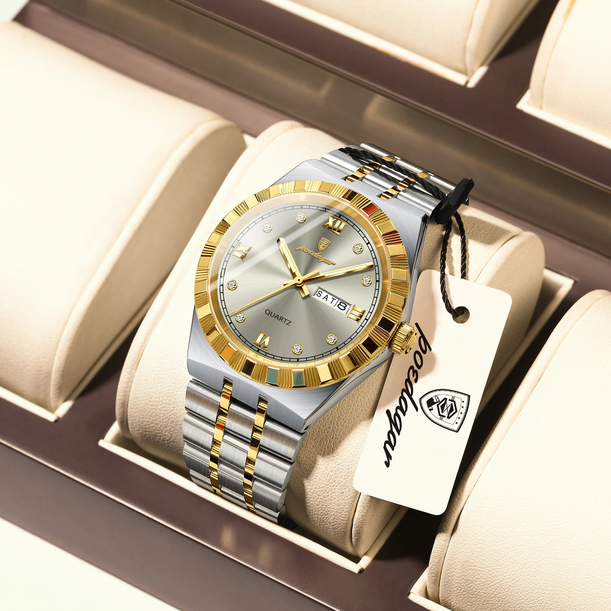 Poedagar 872 Luxury Men's Watch Week Date Waterproof Quartz Watch Luminous Stainless Steel Wristwatch for Men
