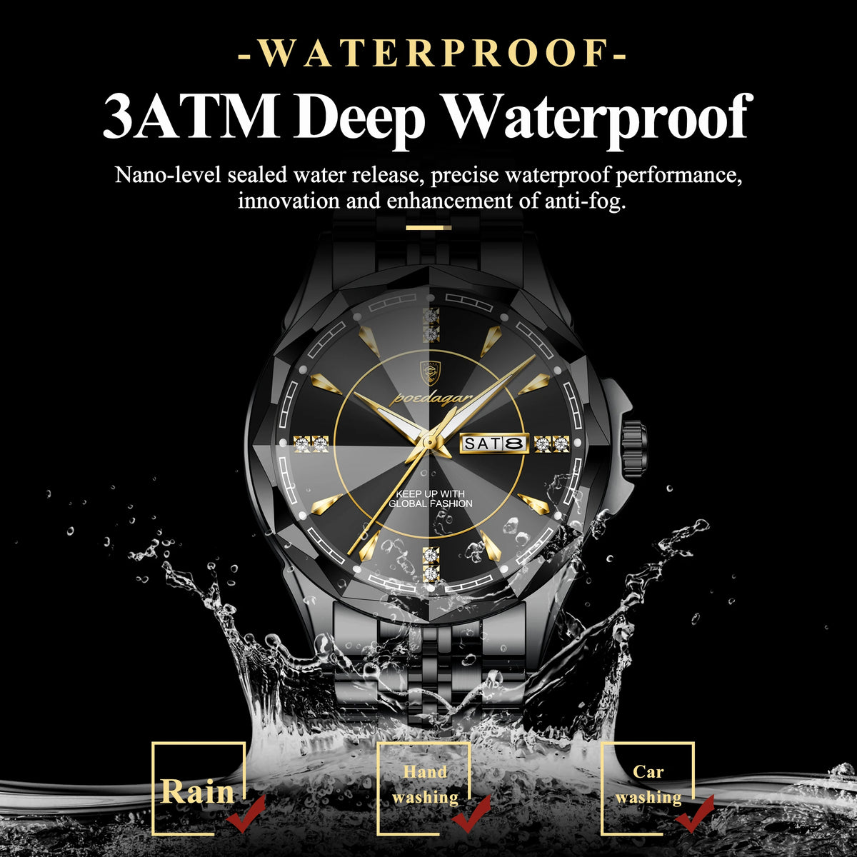 Poedagar 674 Luxury Men's Watches Waterproof Luminous Calendar Quartz Wristwatch Reloj Stainless Steel Daily Wear Watch for Men