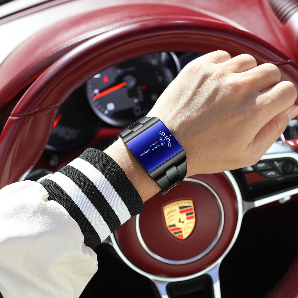 Poedagar 857 Fashion Luxury Men Watch Black Stainless Steel Band Blue Mirror Dial 3ATM Waterproof Business Factory Wholesale