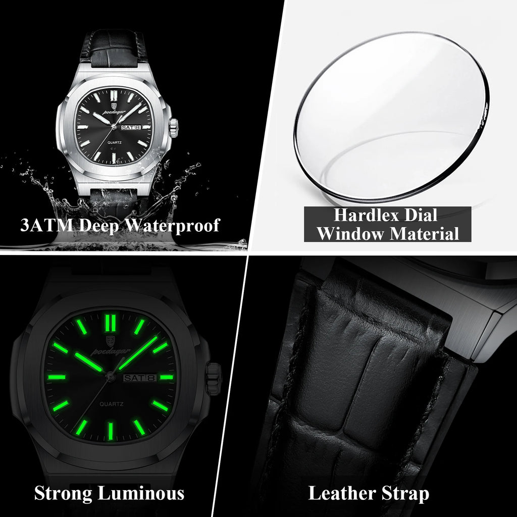 Poedagar 853 Men Watch Ready to Ship Leather Strap Dual Calendar Quartz Wristwatch Business Waterproof Watch Montre Homme