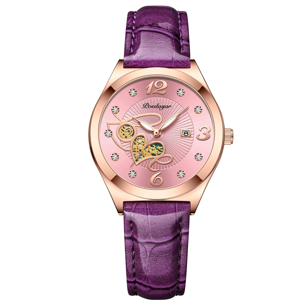 Poedagar Waterproof Luminous Ladies Watch Diamond Luxury Casual Quartz Watches Leather Watches Women Wrist Calendar Clock